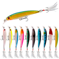 Umpan Keras Buatan 9cm/7.2g Minnow Umpan Pancing Minnow Keras dengan Kail Bulu