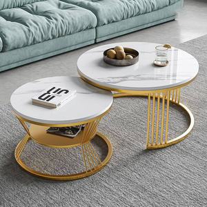 Set di Tavolini Moderni Rotondi con Piano in Marmo Nero e Struttura in Metallo Dorato, Arredamento di Lusso per Soggiorno - Product Image 2