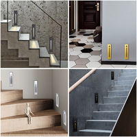 Applique murale LED en aluminium Détecteur de mouvement rectangulaire | Noir-Gris & Blanc IP65 Applique d'escalier extérieur 3W avec capteur