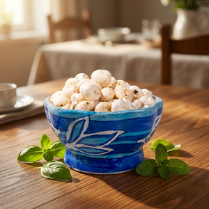 Bol en grès bleu émaillé artisanal de luxe, assiette décorative polyvalente sculptée irrégulièrement pour service de table - Product Image 1