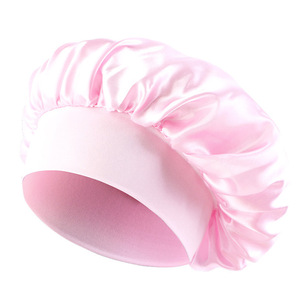 Cappello da Notte Monocromatico in Raso a Tesa Larga per Donna, Cappello Protettivo per Capelli, Cappello per Bellezza e Trucco - Product Image 3
