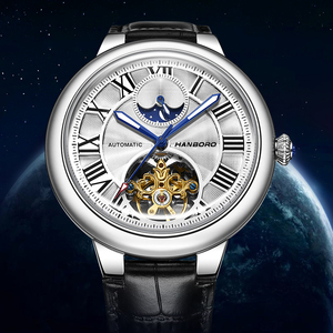 Reloj Mecánico Automático HANBORO para Hombre, Esqueletizado con Flor, Rueda de Equilibrio, Esferas Espaciales, Bisel de Diamantes, Cristal, Puntero Personalizado - Product Image 5