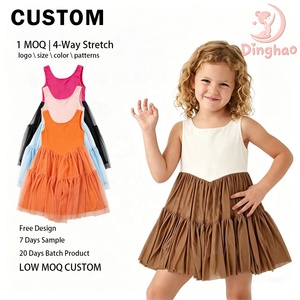 Robe Athleisure Bicolore Crème et Marron DH ODM pour Filles, Esthétique Terrestre, Justaucorps Débardeur, Robe Évasée en Maille Neutre pour Tout-Petits - Product Image 1