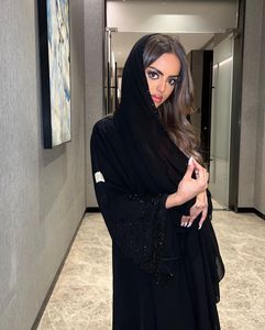 Черная абайя 2026, открытая абайя, к празднику Ид аль-Фитр, ручная работа, с черными бусинами на рукавах, длинное платье для мусульманок, джалабия - Product Image 3