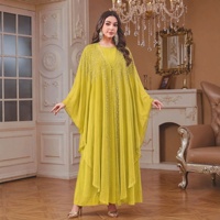 Abaya pour femmes musulmanes, nouvelle arrivée automne, élégante, ornée de strass, longueur cheville, ensemble deux pièces ample, tenue de fête islamique
