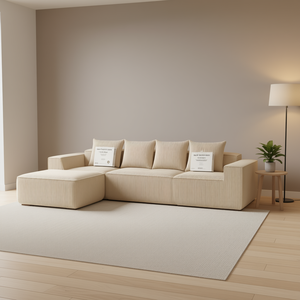 Sofá Seccional Modular Beige con Otomana, Funda de Tela Reversible, Diseño Minimalista, Sofá Cama para Sala de Estar, Esponja Cómoda - Product Image 2