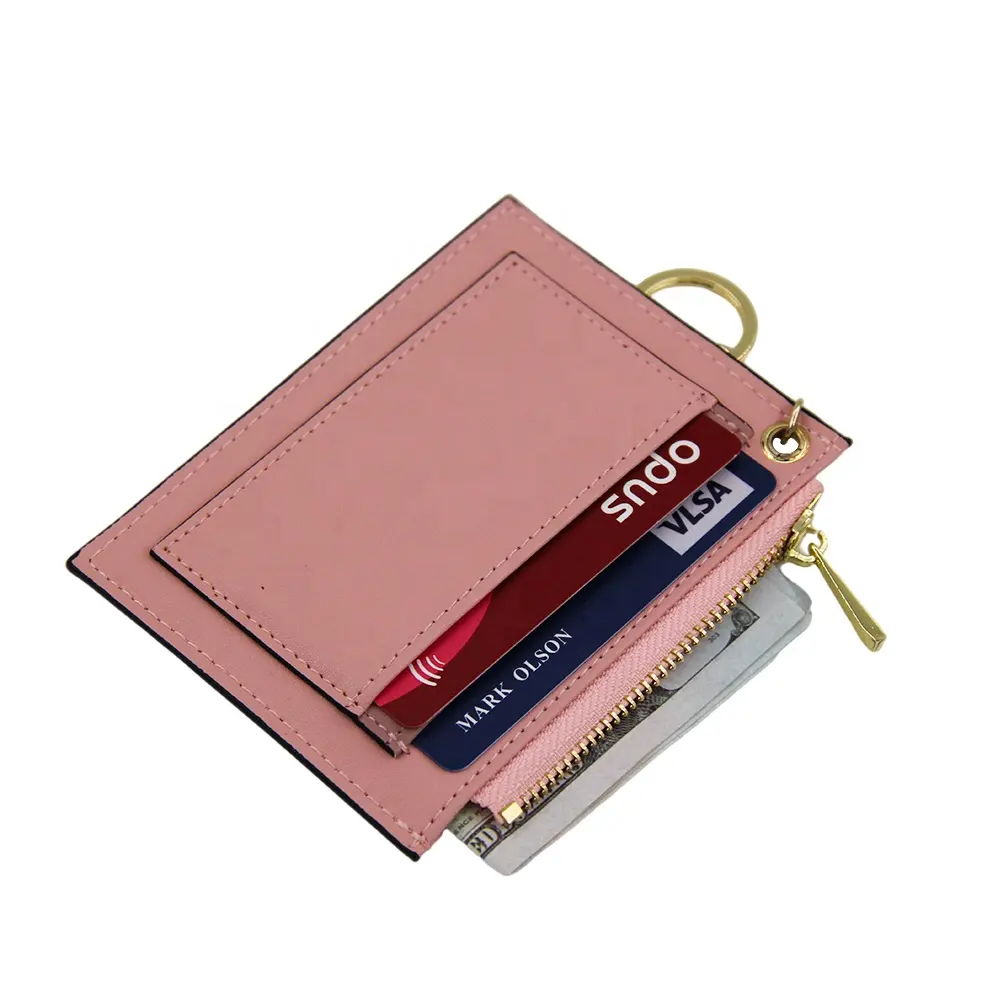 Factory direct PU leather card holder women zip pocket wallet card holder pu leather Rfid wallet purse holder