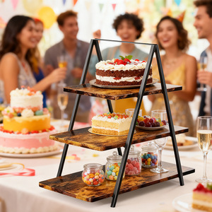 Three Tier Iron Wood <b>Desktop</b> <b>Shelf</b> 3 Floors Standing Eco Friendly For Parties Desserts Fruit Snacks - Product Image 1