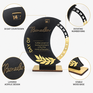 Calendario Conto alla Rovescia per il Ramadan, Decorazione Eid Mubarak, Ornamento da Tavolo Islamico con Luna Crescente in Acrilico e Legno - Product Image 2