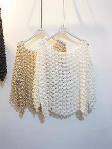 <span class=keywords><strong>Blusa</strong></span> <span class=keywords><strong>Elegante</strong></span> di Lusso da Donna NPF con Perle e Lurex Dorato, Stile Vintage con <span class=keywords><strong>Pizzo</strong></span> Floreale Traforato, Top Morbido e Grazioso - Product Image 2