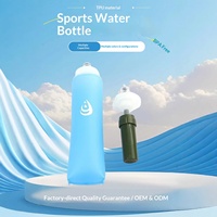 Bouteille d'eau pliable de 500 ml (16 oz) avec filtre pour la randonnée, les voyages, le camping en plein air