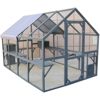 Cat Run Grand Enclos pour chat en bois Catio Outdoor Kitty House avec ponts, promenades, petites maisons, couverture de toit 110 pouces