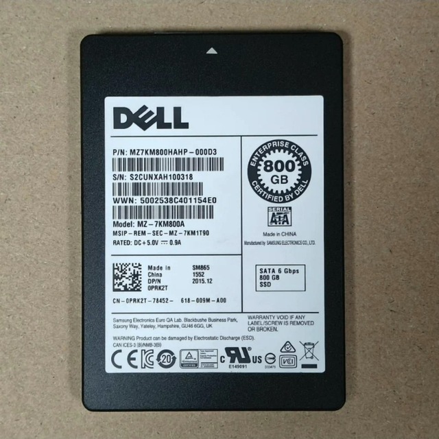 0PRK2T Sams-un-g D-E-L-L SM865 800G SATA SSD MZ7KM800HAHP-000D3