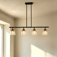 Luminaire LED noir à 3 lumières, en fer, hauteur réglable, abat-jour en verre, base E26, 3000K, dimmable, installation facile à 360°