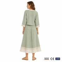 Ensemble tunique col en V en lin mélangé 160 GSM avec manches à dentelle + jupe midi évasée pour femme English Garden OEM XS-5XL