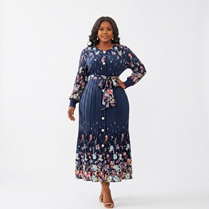 En stock, robe plissée pour <span class=keywords><strong>femme</strong></span> de haute qualité, robe décontractée avec ceinture à perles imprimée, robe <span class=keywords><strong>taille</strong></span> plus, robe plissée Miyake - Product Image 1