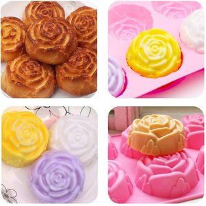 Cetakan Sabun Silikon untuk Buatan Tangan Kue Sabun Jelly Puding Coklat 6 Rongga Berbeda Bentuk Bunga Desain Set 2 - Product Image 3