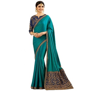 Sari ethnique en soie et coton lavable avec bordure en dentelle et travail de pierres pour festivals, mariages et fêtes - Vêtements de mode féminine en gros - Product Image 1
