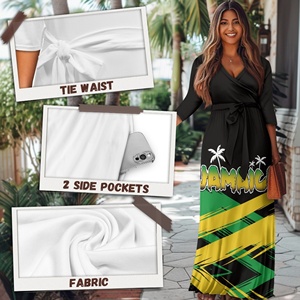 Abito <span class=keywords><strong>lungo</strong></span> giamaicano all'ingrosso da donna, a maniche corte, casual estivo, <span class=keywords><strong>nero</strong></span>, con bandiera della Giamaica, comodo, con tasche - Product Image 5