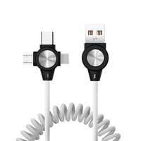 Cable de cargador retráctil de datos USB de carga rápida 3 pies/1m 3 en 1 Cable de cargador USB C rizado con resorte para teléfonos móviles impresora ordenador