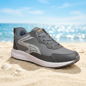 Chaussures de course légères et respirantes grises, baskets de sport à lacets, chaussures de marche antidérapantes pour hommes, légères et respirantes, grises - Product Image 6