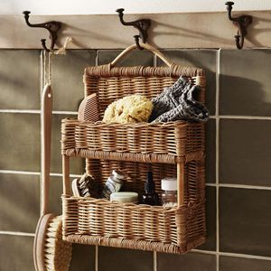 Rattan Wall Mounted Storage <b>Basket</b> Double Layer Rectangle Hanging Rack For Neatening And Home Decoration - Product Image 3