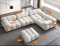 Ensemble de canapé Chesterfield en tissu capitonné de style européen moderne en forme de L avec ottoman pour le salon d'un appartement, confort optimal