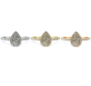 Bague en or blanc massif 18 carats avec diamants véritables taille brillant en forme de poire, sertie pavé, pour femme, idéale pour anniversaire ou mariage - Product Image 4