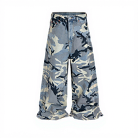 Jean cargo camouflage homme en denim foncé, taille mi-haute, lavable, boutonné, imprimé personnalisé, style hip-hop, collection automne