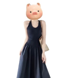 French Style Sleeveless Halter Neck <b>Dress</b> Women Summer 2025 Elegant Waist Cinching Long <b>Dress</b> Splicing Irregular Design - Product Image 5