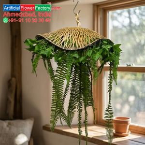 Maceta Colgante Artificial con Forma de Helecho y Tapa Decorativa de Mimbre, Follaje Verde, para Decoración del Hogar, Jardín o Balcón - Product Image 6