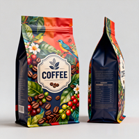 Sac à café à fond plat imprimé sur mesure 500g, finition mate, pochette avec valve de dégazage, fermeture éclair, emballage alimentaire de qualité alimentaire