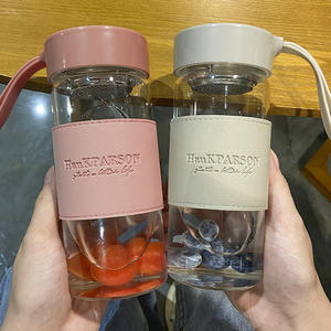 Gobelet en verre portable d'été de 480 ml avec housse de protection en cuir et sangle - Product Image 5