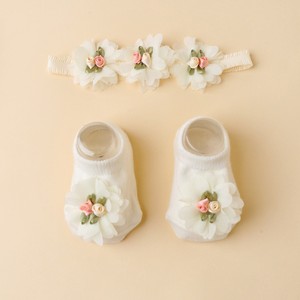 Set 2 Pcs Kaus Kaki dan Bando Anti Selip Motif Bunga untuk Anak Perempuan, Bahan Spandex/Katun Lembut Ramah Kulit, Aksesoris Rambut Bayi untuk Usia 0-3 Tahun - Product Image 1