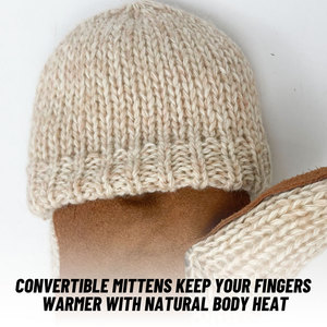 Private Label Winter Knitted <strong>Fingerless</strong> <strong>Gloves</strong> Thermal Insulation Warm Convertible <strong>Mittens</strong> Flap <strong>Cover</strong> <strong>Gloves</strong> <strong>with</strong> leather - Product Image 2