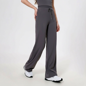 Pantalon de yoga pour femme à taille haute avec cordon de serrage, coupe large, doux, fluide, extensible, longueur intégrale, décontracté, pour fitness et sport, vente en gros - Product Image 2