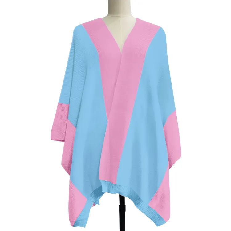 Blusa poncho feminina com logotipo Odm personalizado, suéter longo de malha com xale 100% acrílico verde rosa