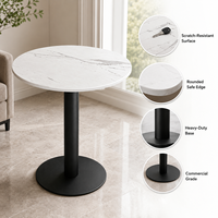 Table de salle à manger commerciale pour café, table ronde avec plateau en marbre et base en colonne noire pour restaurant, hôtel, dîner et café