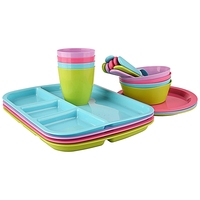 Ensemble de vaisselle pour enfants en plastique de style dessin animé personnalisé, compatible micro-ondes/lave-vaisselle, assiette, bol, tasse