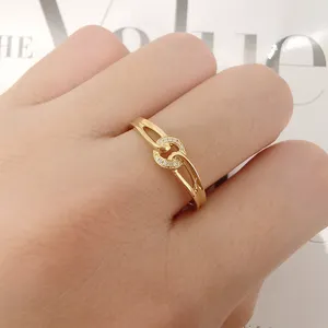 Fashionable Simple Design Special Knot Shape 18K Real Gold Ring With Diamonds Trendy Online For Selling