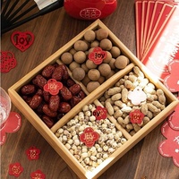Boîte à fruits secs carrée en bambou avec compartiments, plateau portable pour bonbons et graines de melon, nouveau style chinois Double Bonheur