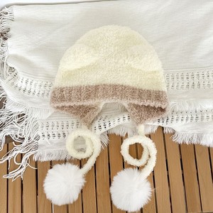 Bonnets d'hiver drôles en tricot bicolore pour femme et fille pour adulte Bonnet en fourrure douillette Bonnet en tricot avec oreilles pom pom - Product Image 5