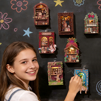 Kit DIY Aimant de Réfrigérateur Personnalisé en Gros, Idée Cadeau Créative pour Adultes, Kit de Puzzle 3D en Bois Mini Book Nook avec Lumières LED