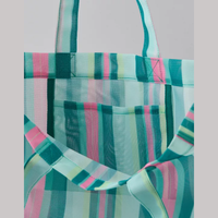 Sac de plage en maille rayé, sac de marché tissé, sac de shopping en maille polyester pour femme, idéal pour les voyages