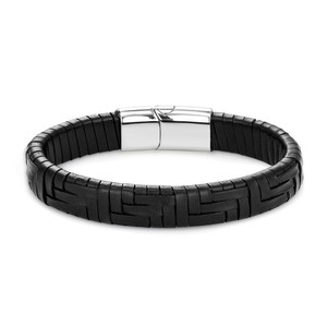 Pulsera de Cuero Genuino Negro con Cierre Magnético de Acero Inoxidable 316L, Nuevo Modelo, Pulsera Azul para Hombre - Product Image 3