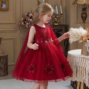 Abito Estivo per Bambine in Stile Coreano, Nuovo Design con Pizzo, Senza Maniche, Vestito da Cerimonia per Bambine, <span class=keywords><strong>Abbigliamento</strong></span> per Feste di Compleanno, Rosso - Product Image 1