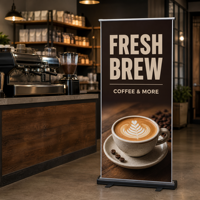 Support de bannière enroulable rétractable, bannière double face avec base en aluminium, affichage imperméable pour la promotion des menus des cafés