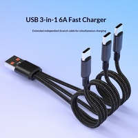 Kabel Data Pendek 3-in-1 0.2m Hitam Berbahan Nilon Kepang dengan Konektor USB-A//Micro USB/Type-C, Kabel Data Pengisian Daya Super Cepat 5A