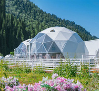 Tente dôme géodésique de luxe pour glamping, protection solaire et pluie, 5m/6m/7m/8m, avec toilettes et salle de bain, à vendre