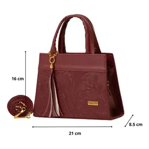 Bolso Bandolera de Nailon para Mujer Fana Melinda, Color Vino, Diseño a Rayas, con Borlas, para Todas las Temporadas - Product Image 3